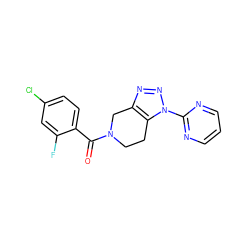 O=C(c1ccc(Cl)cc1F)N1CCc2c(nnn2-c2ncccn2)C1 ZINC000226000331