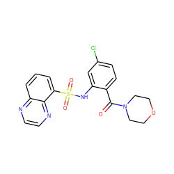 O=C(c1ccc(Cl)cc1NS(=O)(=O)c1cccc2nccnc12)N1CCOCC1 ZINC000040575550