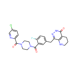 O=C(c1ccc(Cl)cn1)N1CCN(C(=O)c2cc(Cc3n[nH]c(=O)c4c3NCCC4)ccc2F)CC1 ZINC000147291536