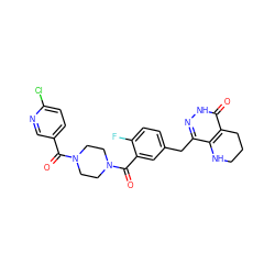 O=C(c1ccc(Cl)nc1)N1CCN(C(=O)c2cc(Cc3n[nH]c(=O)c4c3NCCC4)ccc2F)CC1 ZINC000148034900