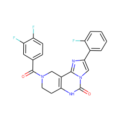 O=C(c1ccc(F)c(F)c1)N1CCc2[nH]c(=O)n3cc(-c4ccccc4F)nc3c2C1 ZINC000027558168