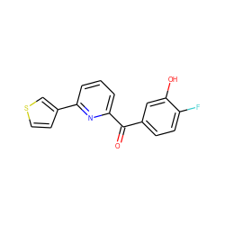 O=C(c1ccc(F)c(O)c1)c1cccc(-c2ccsc2)n1 ZINC001772596115