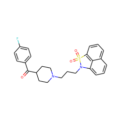 O=C(c1ccc(F)cc1)C1CCN(CCCN2c3cccc4cccc(c34)S2(=O)=O)CC1 ZINC000013823466