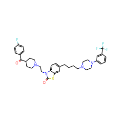 O=C(c1ccc(F)cc1)C1CCN(CCn2c(=O)sc3cc(CCCCN4CCN(c5cccc(C(F)(F)F)c5)CC4)ccc32)CC1 ZINC000003916775