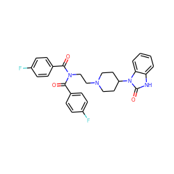 O=C(c1ccc(F)cc1)N(CCN1CCC(n2c(=O)[nH]c3ccccc32)CC1)C(=O)c1ccc(F)cc1 ZINC000058563937