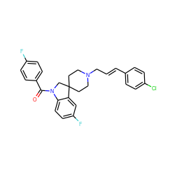 O=C(c1ccc(F)cc1)N1CC2(CCN(C/C=C/c3ccc(Cl)cc3)CC2)c2cc(F)ccc21 ZINC001772618035