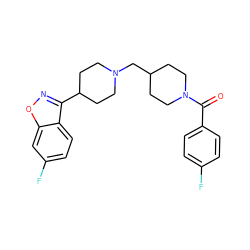 O=C(c1ccc(F)cc1)N1CCC(CN2CCC(c3noc4cc(F)ccc34)CC2)CC1 ZINC000653803650