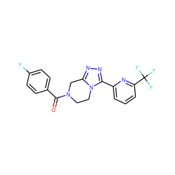 O=C(c1ccc(F)cc1)N1CCn2c(nnc2-c2cccc(C(F)(F)F)n2)C1 ZINC000208683560