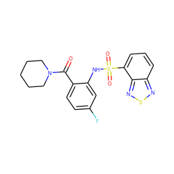 O=C(c1ccc(F)cc1NS(=O)(=O)c1cccc2nsnc12)N1CCCCC1 ZINC000040764201