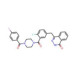 O=C(c1ccc(I)cc1)N1CCN(C(=O)c2cc(Cc3n[nH]c(=O)c4ccccc34)ccc2F)CC1 ZINC000653757154