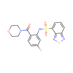 O=C(c1ccc(I)cc1NS(=O)(=O)c1cccc2nsnc12)N1CCOCC1 ZINC000043543888