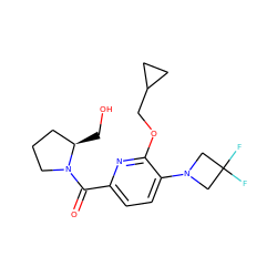 O=C(c1ccc(N2CC(F)(F)C2)c(OCC2CC2)n1)N1CCC[C@H]1CO ZINC000150157524