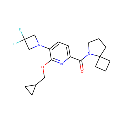 O=C(c1ccc(N2CC(F)(F)C2)c(OCC2CC2)n1)N1CCCC12CCC2 ZINC000146429952