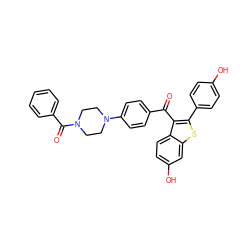 O=C(c1ccc(N2CCN(C(=O)c3ccccc3)CC2)cc1)c1c(-c2ccc(O)cc2)sc2cc(O)ccc12 ZINC000028135848