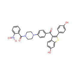 O=C(c1ccc(N2CCN(C(=O)c3ccccc3[N+](=O)[O-])CC2)cc1)c1c(-c2ccc(O)cc2)sc2cc(O)ccc12 ZINC000028124777