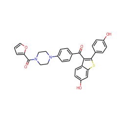 O=C(c1ccc(N2CCN(C(=O)c3ccco3)CC2)cc1)c1c(-c2ccc(O)cc2)sc2cc(O)ccc12 ZINC000028127684