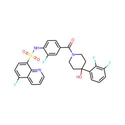 O=C(c1ccc(NS(=O)(=O)c2ccc(F)c3cccnc23)c(F)c1)N1CCC(O)(c2cccc(F)c2F)CC1 ZINC000221271904