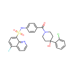 O=C(c1ccc(NS(=O)(=O)c2ccc(F)c3cccnc23)cc1)N1CCC(O)(c2ccccc2Cl)CC1 ZINC000220463749