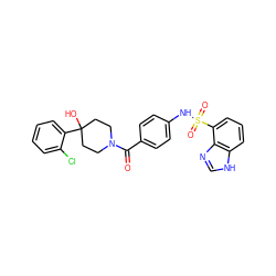 O=C(c1ccc(NS(=O)(=O)c2cccc3[nH]cnc23)cc1)N1CCC(O)(c2ccccc2Cl)CC1 ZINC000220521816