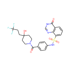 O=C(c1ccc(NS(=O)(=O)c2cccc3c(=O)[nH]cnc23)cc1)N1CCC(O)(CCC(F)(F)F)CC1 ZINC000221278658