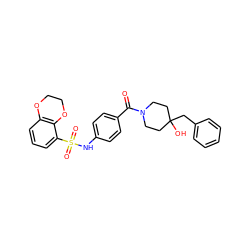 O=C(c1ccc(NS(=O)(=O)c2cccc3c2OCCO3)cc1)N1CCC(O)(Cc2ccccc2)CC1 ZINC000221280682