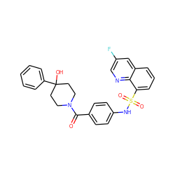 O=C(c1ccc(NS(=O)(=O)c2cccc3cc(F)cnc23)cc1)N1CCC(O)(c2ccccc2)CC1 ZINC000217631705