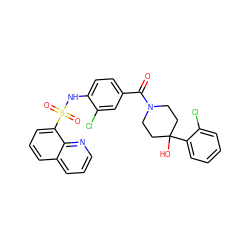 O=C(c1ccc(NS(=O)(=O)c2cccc3cccnc23)c(Cl)c1)N1CCC(O)(c2ccccc2Cl)CC1 ZINC000221272065