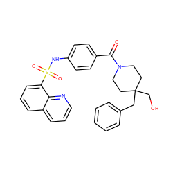 O=C(c1ccc(NS(=O)(=O)c2cccc3cccnc23)cc1)N1CCC(CO)(Cc2ccccc2)CC1 ZINC000217624600