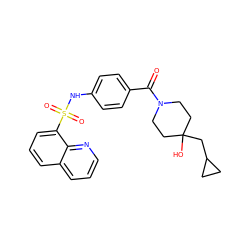 O=C(c1ccc(NS(=O)(=O)c2cccc3cccnc23)cc1)N1CCC(O)(CC2CC2)CC1 ZINC000217616379