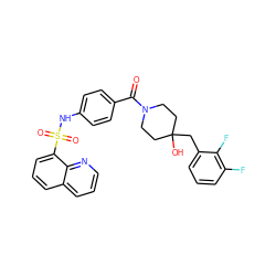 O=C(c1ccc(NS(=O)(=O)c2cccc3cccnc23)cc1)N1CCC(O)(Cc2cccc(F)c2F)CC1 ZINC000217624249