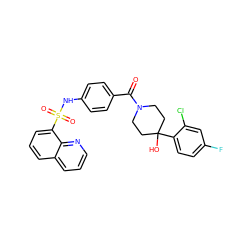 O=C(c1ccc(NS(=O)(=O)c2cccc3cccnc23)cc1)N1CCC(O)(c2ccc(F)cc2Cl)CC1 ZINC000220662811