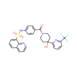 O=C(c1ccc(NS(=O)(=O)c2cccc3cccnc23)cc1)N1CCC(O)(c2cccc(C(F)(F)F)n2)CC1 ZINC000220680656