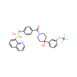 O=C(c1ccc(NS(=O)(=O)c2cccc3cccnc23)cc1)N1CCC(O)(c2cccc(OC(F)(F)F)c2)CC1 ZINC000217616053