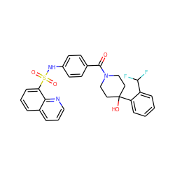 O=C(c1ccc(NS(=O)(=O)c2cccc3cccnc23)cc1)N1CCC(O)(c2ccccc2C(F)F)CC1 ZINC000224362427