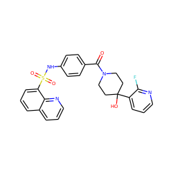 O=C(c1ccc(NS(=O)(=O)c2cccc3cccnc23)cc1)N1CCC(O)(c2cccnc2F)CC1 ZINC000220736454