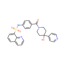 O=C(c1ccc(NS(=O)(=O)c2cccc3cccnc23)cc1)N1CCC(O)(c2ccncc2)CC1 ZINC000220736542