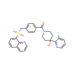 O=C(c1ccc(NS(=O)(=O)c2cccc3cccnc23)cc1)N1CCC(O)(c2ncccc2F)CC1 ZINC000220718932