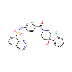 O=C(c1ccc(NS(=O)(=O)c2cccc3ccnnc23)cc1)N1CCC(O)(c2ccccc2Cl)CC1 ZINC000221278916