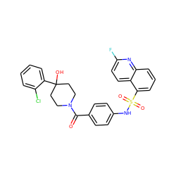 O=C(c1ccc(NS(=O)(=O)c2cccc3nc(F)ccc23)cc1)N1CCC(O)(c2ccccc2Cl)CC1 ZINC000221272319