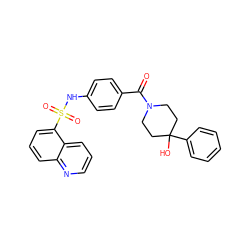 O=C(c1ccc(NS(=O)(=O)c2cccc3ncccc23)cc1)N1CCC(O)(c2ccccc2)CC1 ZINC000221284426