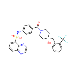 O=C(c1ccc(NS(=O)(=O)c2cccc3nccnc23)cc1)N1CCC(O)(Cc2ccccc2C(F)(F)F)CC1 ZINC000217661407