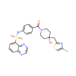 O=C(c1ccc(NS(=O)(=O)c2cccc3nccnc23)cc1)N1CCC(O)(Cc2nc(Cl)cs2)CC1 ZINC000221280523