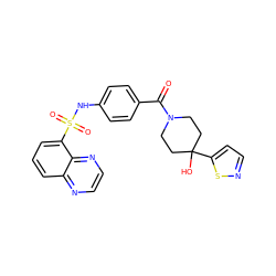 O=C(c1ccc(NS(=O)(=O)c2cccc3nccnc23)cc1)N1CCC(O)(c2ccns2)CC1 ZINC000221280604