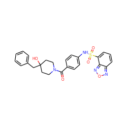 O=C(c1ccc(NS(=O)(=O)c2cccc3nonc23)cc1)N1CCC(O)(Cc2ccccc2)CC1 ZINC000221285533