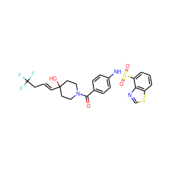 O=C(c1ccc(NS(=O)(=O)c2cccc3scnc23)cc1)N1CCC(O)(/C=C/CC(F)(F)F)CC1 ZINC000224383081