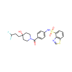 O=C(c1ccc(NS(=O)(=O)c2cccc3scnc23)cc1)N1CCC(O)(CCC(F)F)CC1 ZINC000224373493