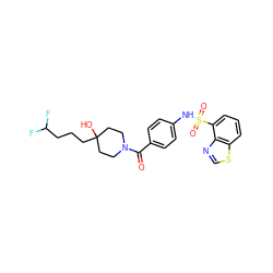 O=C(c1ccc(NS(=O)(=O)c2cccc3scnc23)cc1)N1CCC(O)(CCCC(F)F)CC1 ZINC000221288364