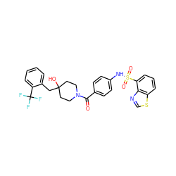 O=C(c1ccc(NS(=O)(=O)c2cccc3scnc23)cc1)N1CCC(O)(Cc2ccccc2C(F)(F)F)CC1 ZINC000217617386