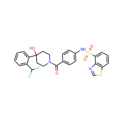 O=C(c1ccc(NS(=O)(=O)c2cccc3scnc23)cc1)N1CCC(O)(c2ccccc2C(F)F)CC1 ZINC000217619611