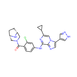 O=C(c1ccc(Nc2nc(C3CC3)cn3c(-c4cn[nH]c4)cnc23)cc1Cl)N1C[C@@H]2CC[C@H](C1)N2 ZINC000072122784